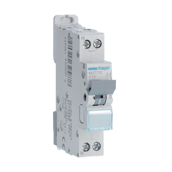 HAGER - Disjoncteur - 1P+N - 10A - VIS/VIS - Courbe C - 6KA - Réf : MJT710
