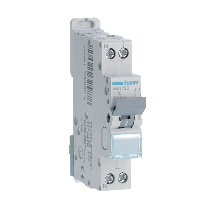 HAGER - Disjoncteur - 1P+N - 20A - VIS/VIS - Courbe C - 6KA - Réf : MJT720