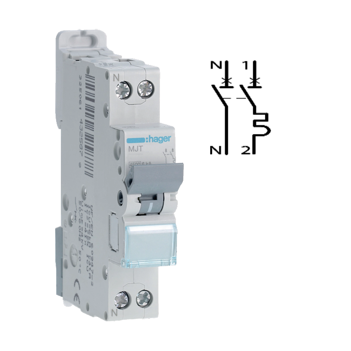 HAGER - Disjoncteur - 1P+N - 32A - VIS/VIS - Courbe C - 6KA - Réf : MJT732