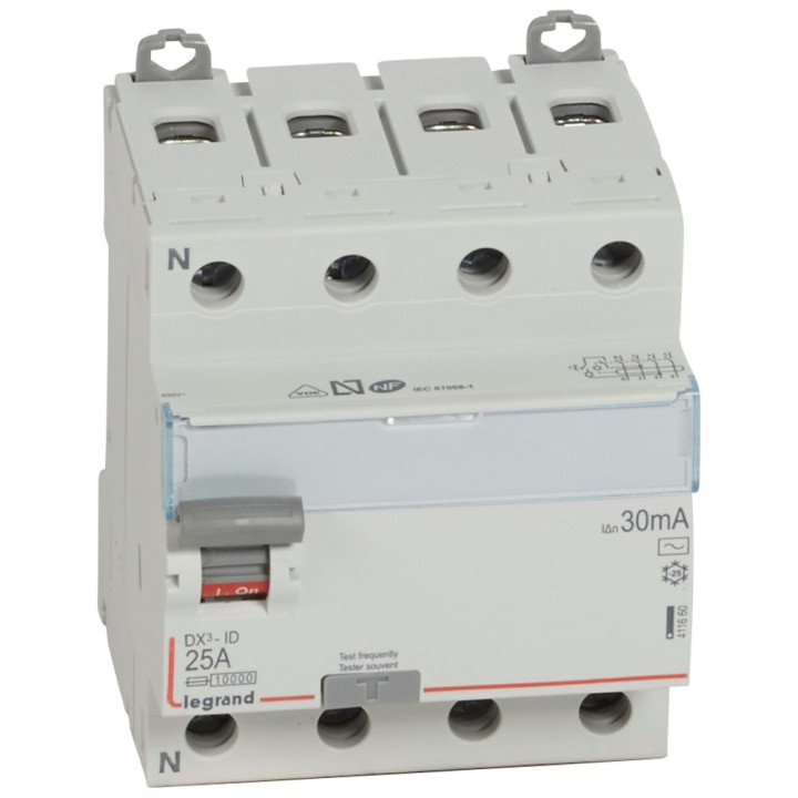 LEGRAND - Interrupteur différentiel DX3-ID 4P 25A - 30mA - AC + module 4P - 411660+406301