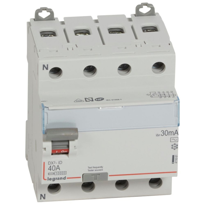 LEGRAND - Interrupteur différentiel DX3-ID 4P 40A - 30mA - AC + module 4P - 411661+406301