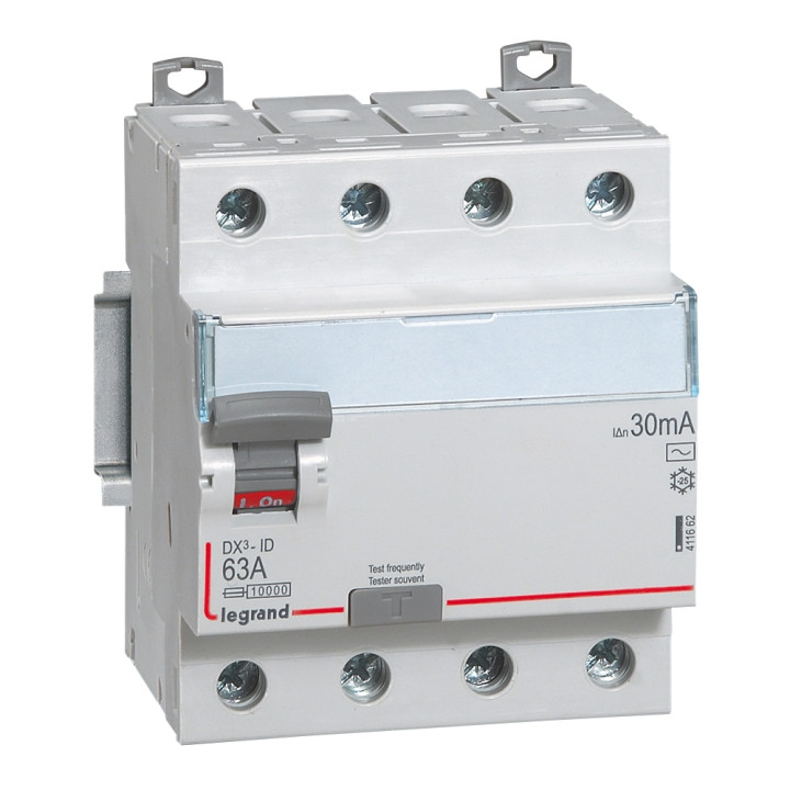 LEGRAND - Interrupteur différentiel DX3-ID 4P 63A - 30mA - AC + module 4P - 411662+406301+405201