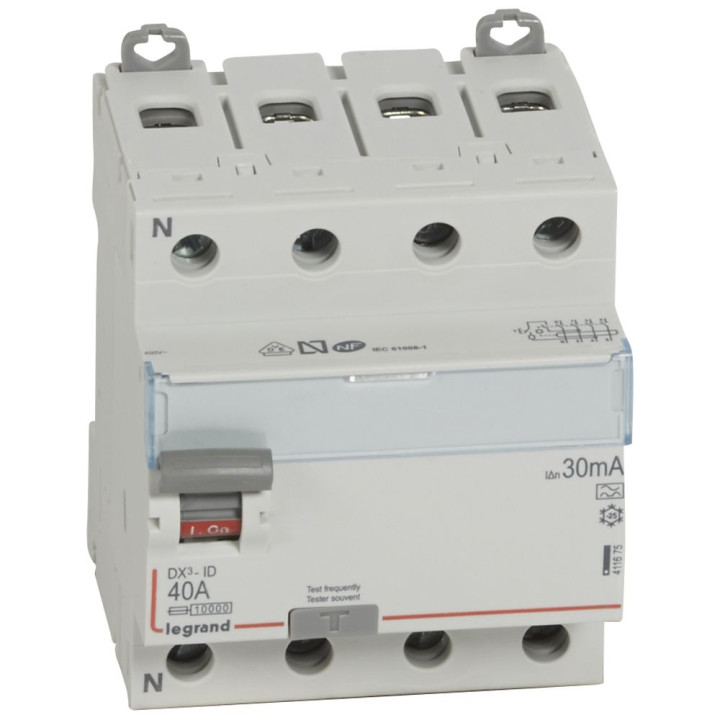 LEGRAND - Interrupteur différentiel DX3-ID 4P 40A - 30mA - A + module 4P - 411675+406301+405201