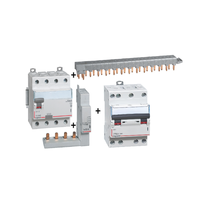 LEGRAND - dif. DX3-ID 4P 25A - 30mA - AC + Module 4P + Peigne 13M + Disj. 4P 10A - 411660+406301+405201+406908
