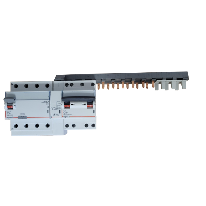 LEGRAND - dif. DX3-ID 4P 25A - 30mA - AC + Module 4P + Peigne 13M + Disj. 4P 10A - 411660+406301+405201+406908