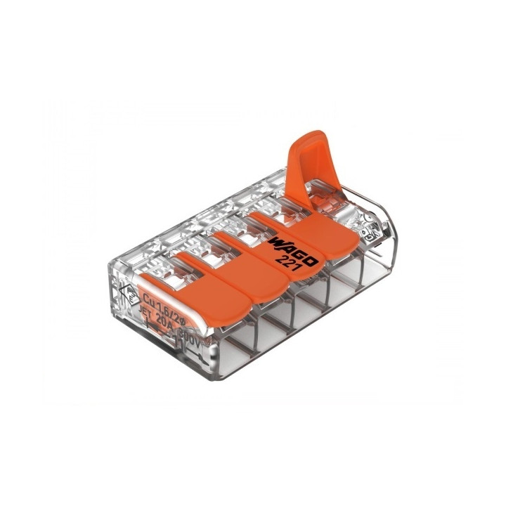 WAGO - Boîte de 25 Bornes auto fils Souple / Rigide 5 x (0.08 à 4mm2) - Réf.: WAG 221-415