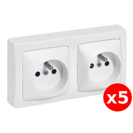 Legrand Oteo - LOT de 5 doubles prises de courant 2P+T 16A - 230V - AUTO - Réf : 086076x5