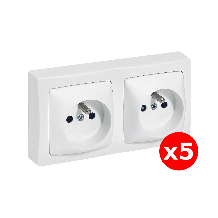 Legrand Oteo - LOT de 5 doubles prises de courant 2P+T 16A - 230V - AUTO - Réf : 086076x5