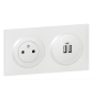Legrand - Dooxie - LOT Prise de courant 2P+T Surface + chargeur 2 USB Type-A 3A précâblés + plaque - Réf : 600342+600802