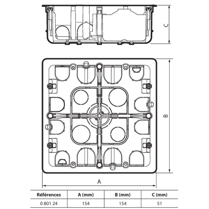 Legrand Batibox - Boîte multimat 2x2 postes - 2x4/5M - prof 50 mm - Réf : 080124