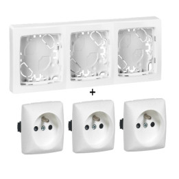 Legrand Oteo - Cadre saillie 3 postes + 3PC 2P+T 16A - 086093+086127x3