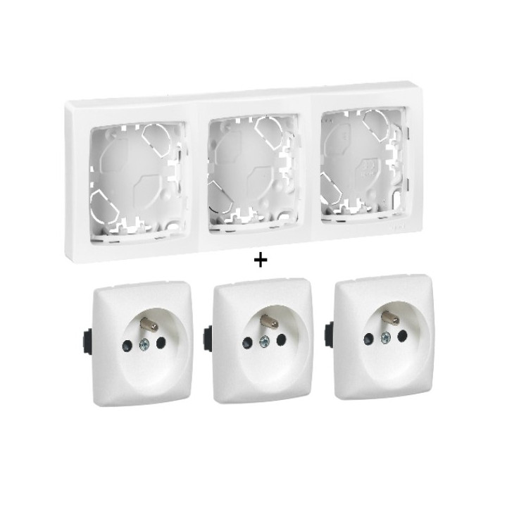 Legrand Oteo - Cadre saillie 3 postes + 3PC 2P+T 16A - 086093+086127x3