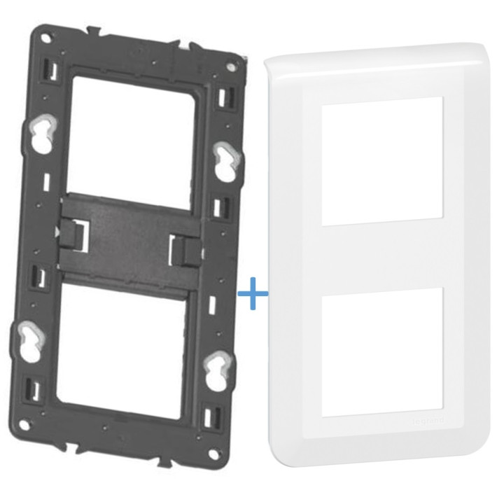 Legrand Mosaic - Plaque 2 x 2 modules + support - 2 postes - vertical - 277822L+080252