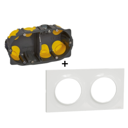Schneider Odace - Plaque 2 postes + Boîte Batibox BBC Legrand 2 postes - Hor/vert - S520704+080022L