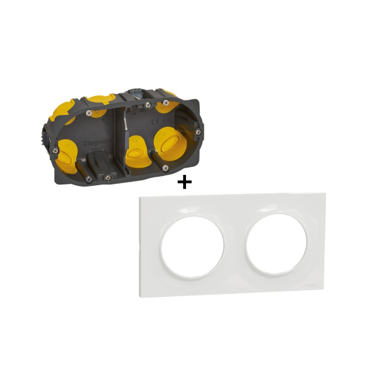 Schneider Odace - Plaque 2 postes + Boîte Batibox BBC Legrand 2 postes - Hor/vert - S520704+080022L