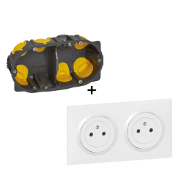 Legrand Dooxie - PC 2x2P+T 16A pré-câblé + plaque + boîte batibox BBC - 600332+600802+080022L