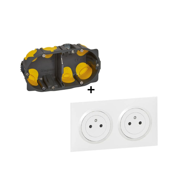 Legrand Dooxie - PC 2x2P+T 16A pré-câblé + plaque + boîte batibox BBC - 600332+600802+080022L
