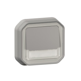 Legrand - Plexo - Poussoir NO-NF lumineux porte-étiquette avec voyant - encastré - gris - IP55/IK08 - Réf : 069544L+069681L