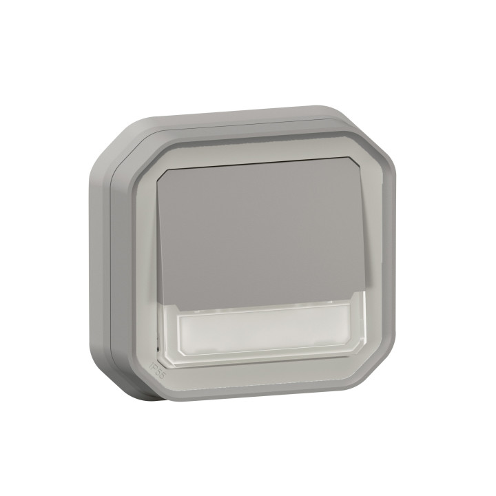 Legrand - Plexo - Poussoir NO-NF lumineux porte-étiquette avec voyant - encastré - gris - IP55/IK08 - Réf : 069544L+069681L
