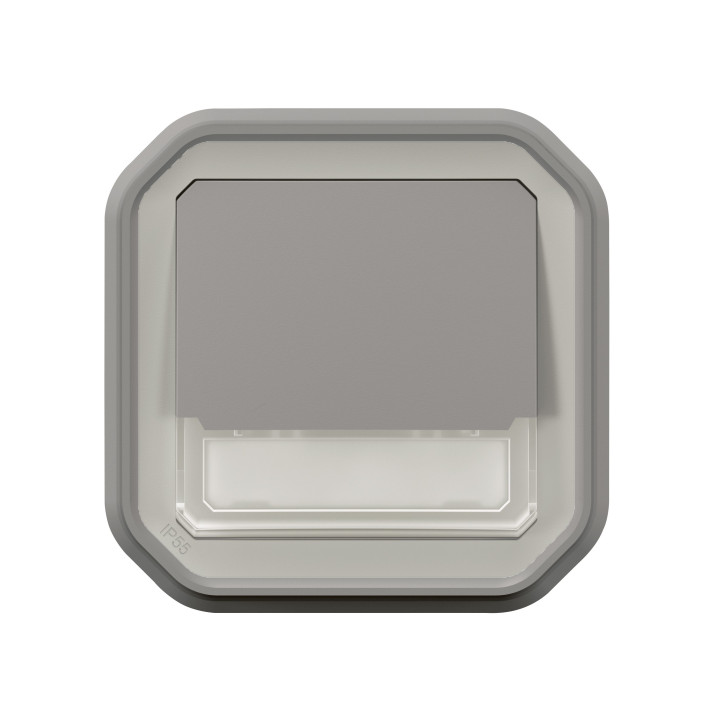 Legrand - Plexo - Poussoir NO-NF lumineux porte-étiquette avec voyant - encastré - gris - IP55/IK08 - Réf : 069544L+069681L