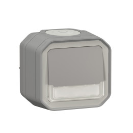 Legrand - Plexo - Poussoir NO-NF lumineux porte-étiquette avec voyant - encastré - gris - IP55/IK08 - Réf : 069544L+069681L
