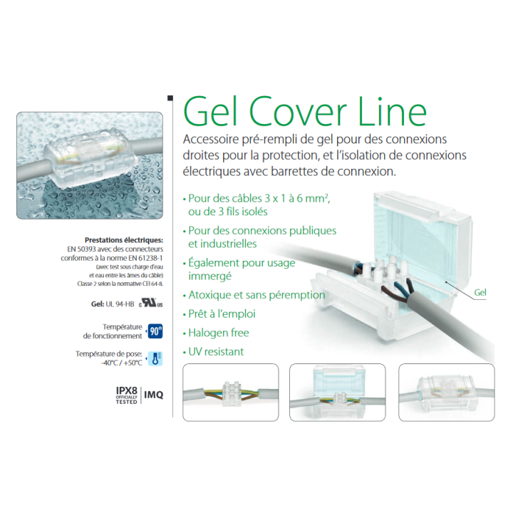Ray Tech - Gel Cover Line - Accessoire pré-rempli en gel - 63x41x28 - Prêt à l'emploi - 3 x 4/6mm2 - BAR