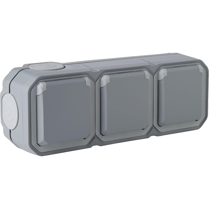 Legrand - Plexo - Triple prise de courant - Saillie - 2P+T - 16A - 230V - horizontal - IP55/IK07 - Réf : 069680L+069564L