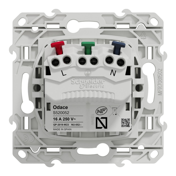 Schneider Odace - Prise de Courant Affleurante Complète - 2P+T 16A - 250V - Réf : S520052 + S520702