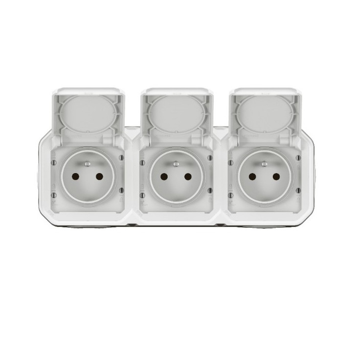 Legrand Plexo - Triple prise 2P+T - 16A - 230V - saillie - précâblée - horizontale - IP55/IK07 - Réf : 069644L+069688L