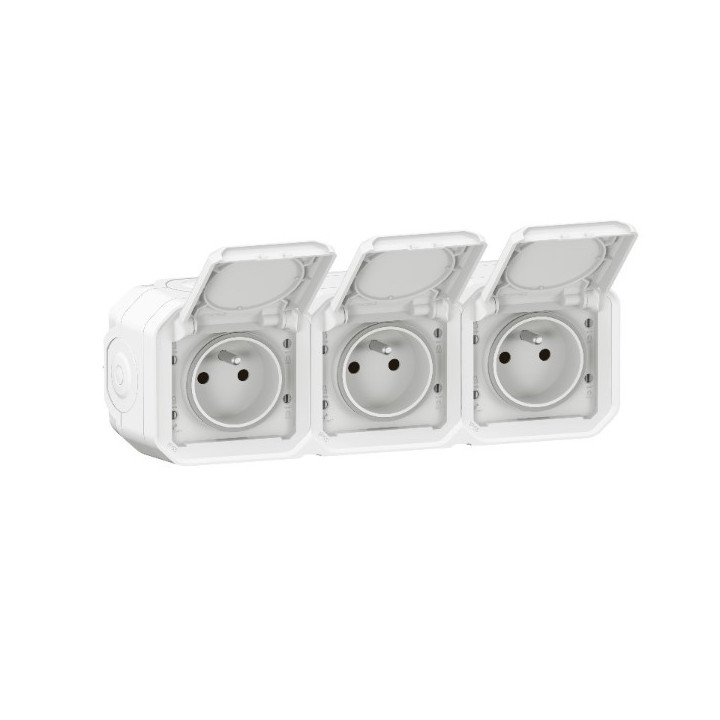 Legrand Plexo - Triple prise 2P+T - 16A - 230V - saillie - précâblée - horizontale - IP55/IK07 - Réf : 069644L+069688L