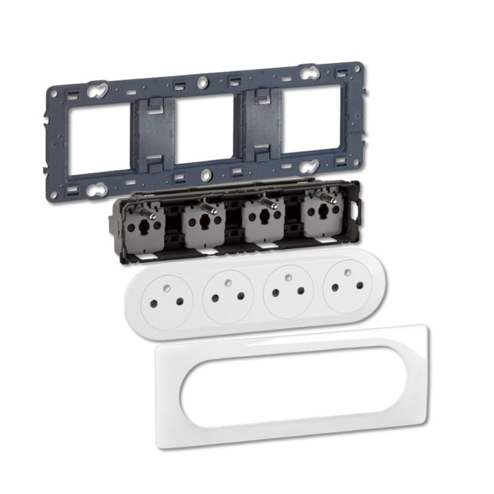 Legrand - Céliane 2024 - Quadruple prise de courant - Blanc - COMPLET - Réf : 080253 + CM0114 + CB0114 + CP0011