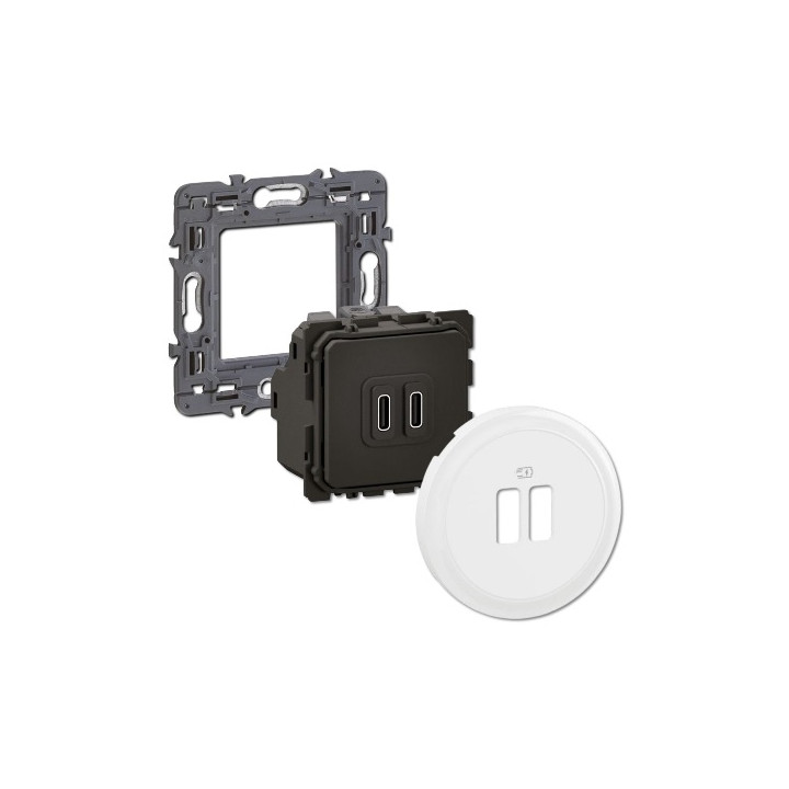 Legrand - Céliane 2024 - Double prise chargeur USB - Type C - Blanc - SANS PLAQUE - 1 poste - Réf : 080251 + CM0154 + CB0154