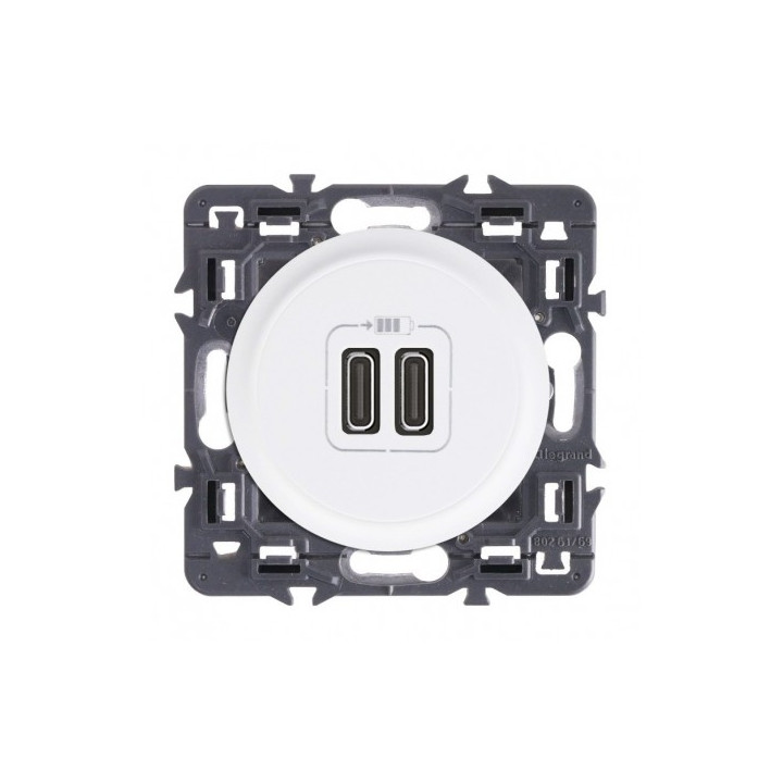 Legrand - Céliane 2024 - Double prise chargeur USB - Type C - Blanc - SANS PLAQUE - 1 poste - Réf : CX0154