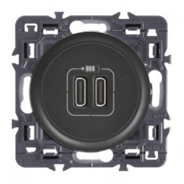 Legrand - Céliane 2024 - Double prise chargeur USB - Type C - Noir - SANS PLAQUE - 1 poste - Réf : 080251 + CM0154 + CN0154