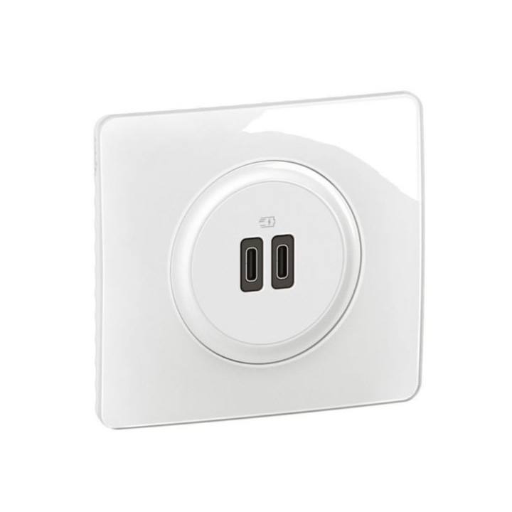 Legrand - Céliane 2024 - Double prise chargeur USB - Type C - Blanc - COMPLET - Réf : 080251 + CM0154 + CB0154 + CP0001