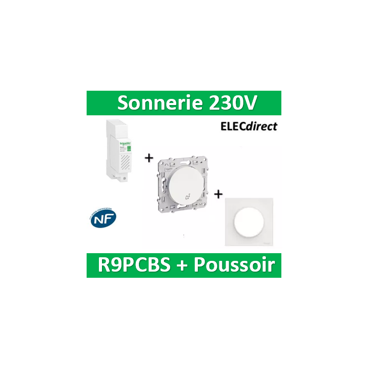 Schneider - Sonnerie modulaire RESI9 230V - 80dB + Poussoir + plaque Odace - R9PCBS+s520246+s520702