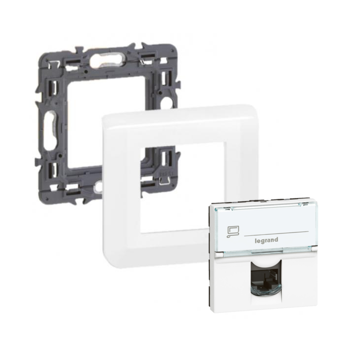 Legrand Mosaic - Prise RJ45 Cat. 6 FTP complet - 1 poste (2M) - 080251 + 277802L + 076565