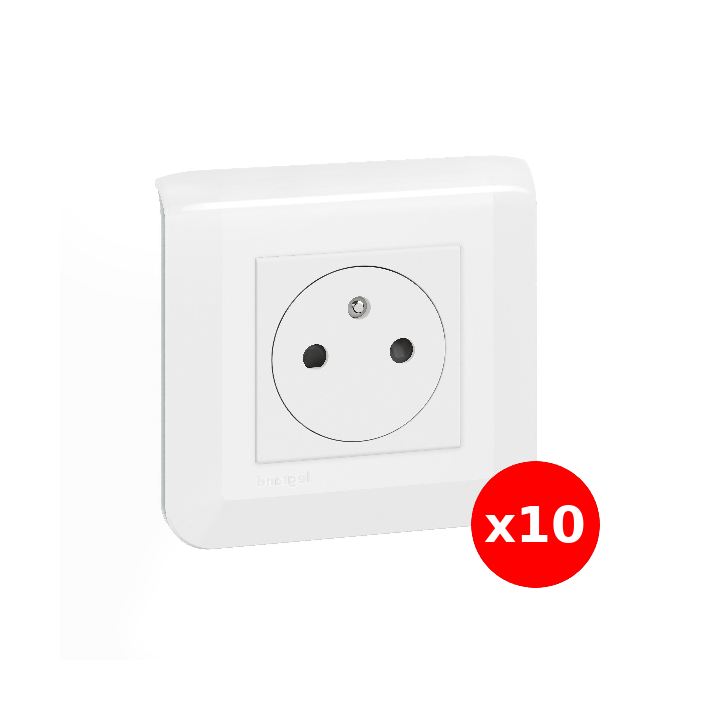 Legrand Mosaic - LOT x 10 Prises de Courant complète - 1 poste (2M) - 16A - 250V - EU - Réf : 080251+277802L+278111L