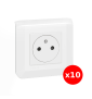 Legrand Mosaic - LOT x 10 Prises de Courant complète - 1 poste (2M) - 16A - 250V - EU - Réf : 080251+277802L+278111L
