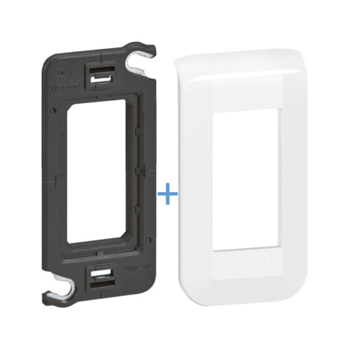 Legrand Mosaic - Plaque 1 module - 1 poste + support - Réf : 078801L+080250