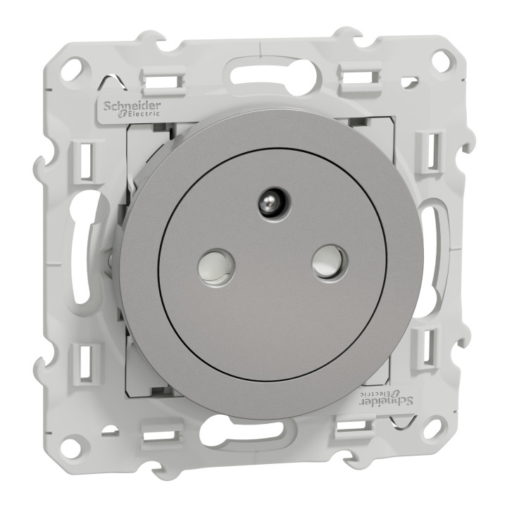 Schneider - Prise de courant Odace affleurante - Alu - 2P+T - 16A - 250V - Bornes auto - Réf : S530052