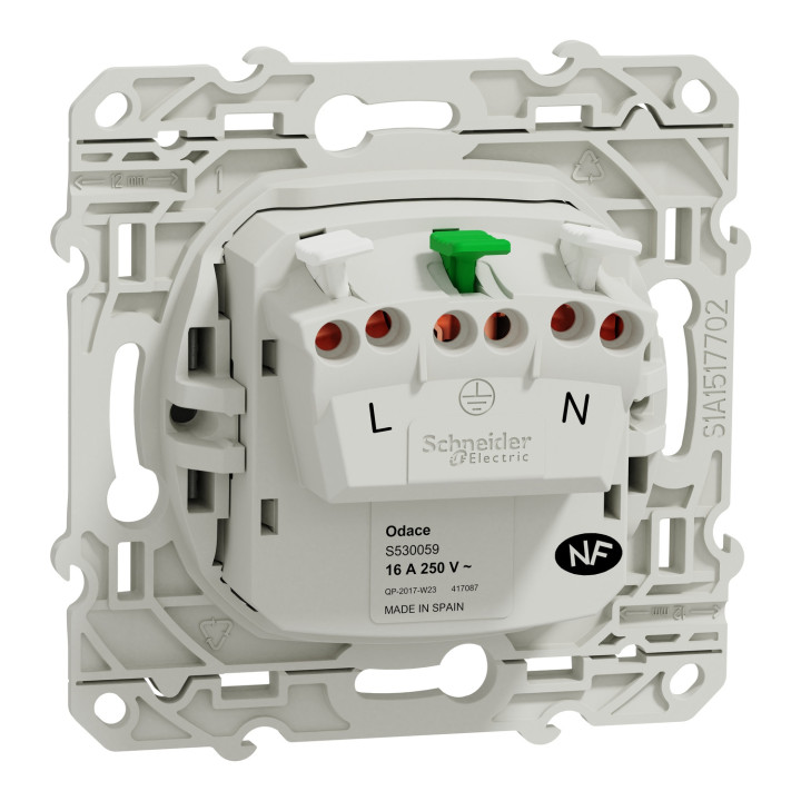 Schneider - Prise de courant Odace - Alu - 2P+T - 16A - 250V - Bornes auto - Réf : S530059