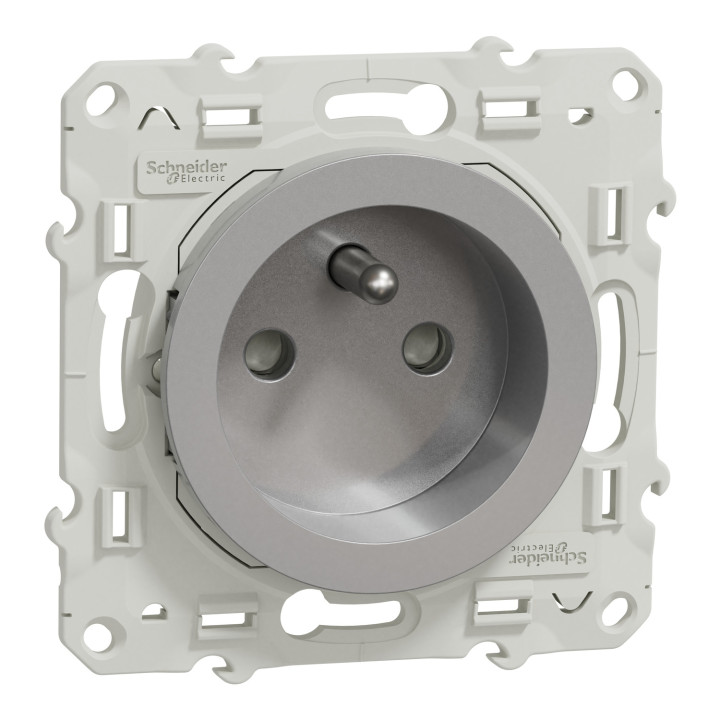 Schneider - Prise de courant Odace - Alu - 2P+T - 16A - 250V - Bornes auto - Réf : S530059
