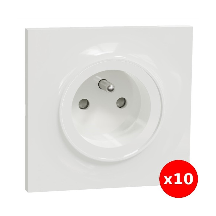 Schneider Odace - LOT de 10 prises 2P+T - 16A + plaque - complet - Réf : S520059 x10 + S520702 x10