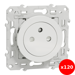 Schneider - LOT Odace- Prise de courant Odace affleurante x120 - Blanc - 2P+T - 16A - 250V - Bornes auto - Réf : S520052 X 120