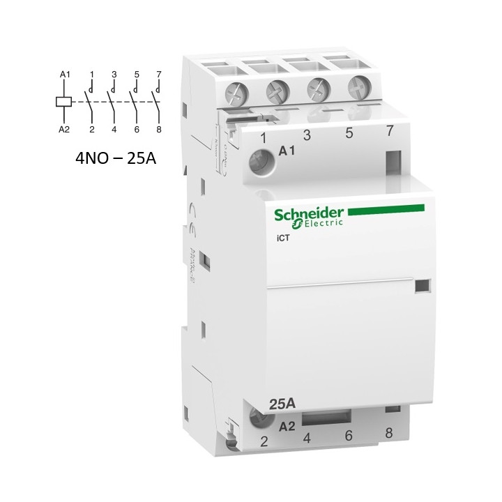 Schneider - Acti9 - Contacteur iCT - 25A - 4NO - 230/240V - 50Hz - Réf : A9C24834