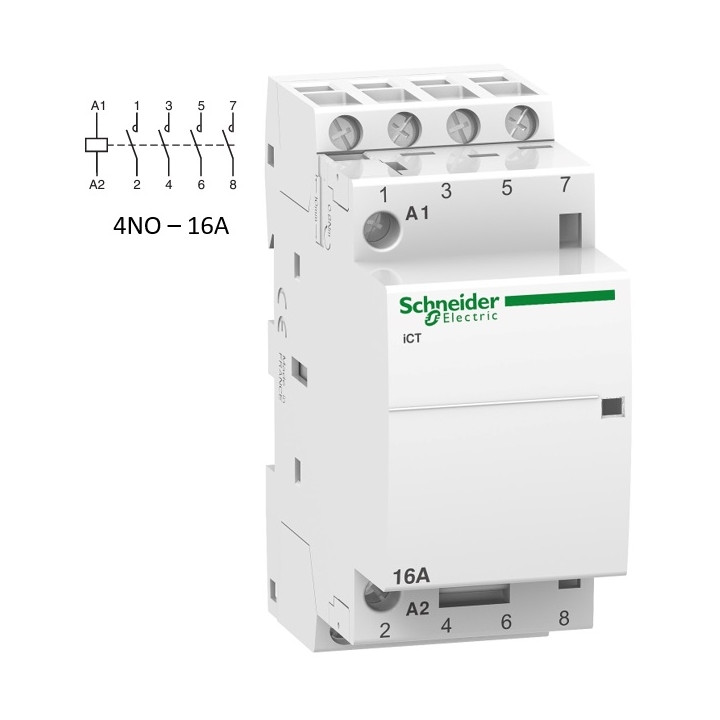 Schneider - Acti9 - Contacteur iCT - 16A - 4NO - 230/240V - 50Hz - Réf : A9C22814