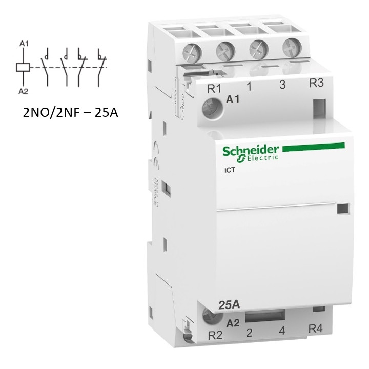 Schneider - Acti9 - Contacteur iCT - 25A - 2NF + 2NO - 230/240V - 50Hz - Réf : A9C20838