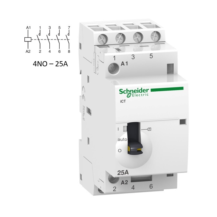 Schneider - Acti9 - Contacteur iCT - 25A - 4NO - 230/240V - 50Hz - Réf : A9C21834