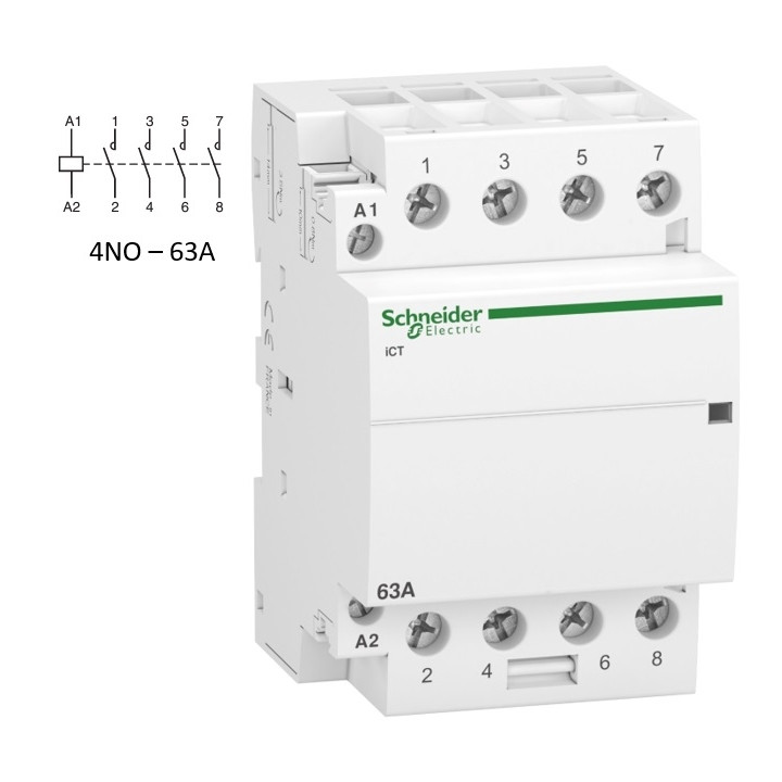 Schneider - Acti9 - Contacteur iCT - 63A - 4NO - 230/240V - 50Hz - Réf : A9C20864